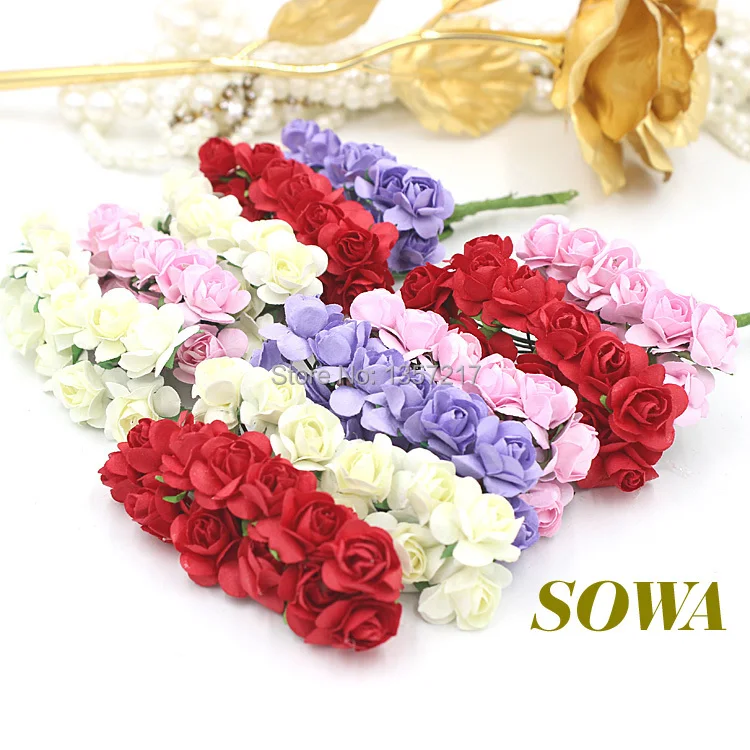 us 5 99 sale 1 1 5cm head multicolor mulberry paper flower bouquet wire stem scrapbooking artificial rose flowers 144pcs lot in artificial paper flower bouquets for sale