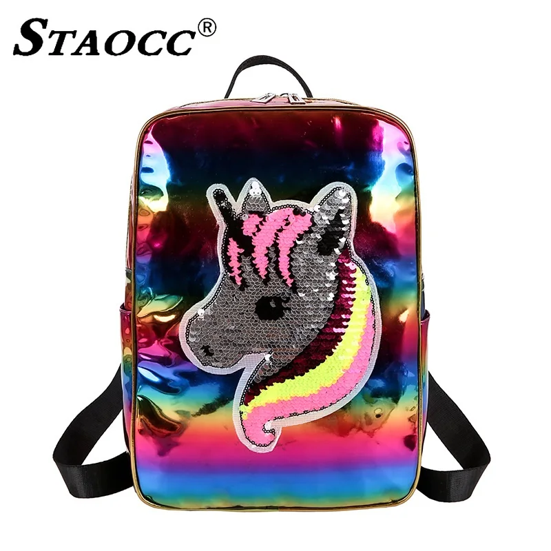

Sequin Unicorn Backpack Women Laser Holographic Pu Female Backpack School Bag For Teen Girls Casual Travel Bag Sac A Dos 2019