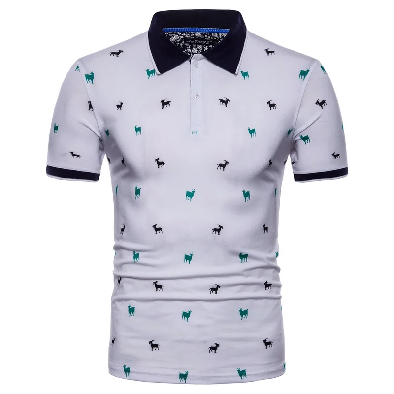 

2019 Europe Code New Summer Men's Short-sleeved Lapel Trend Printing Luo Men's Business Casual Fashion Thin Section T-shirt