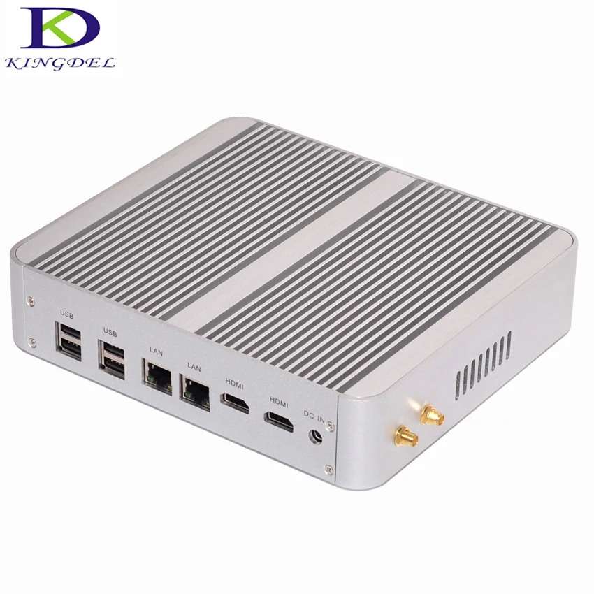 Kingdel Fanless Mini Desktop PC Hawswell i5 4258U i3 4158U Barebone max 16G RAM Support Win 10 2K Dual LAN HTPC HDMI Optical