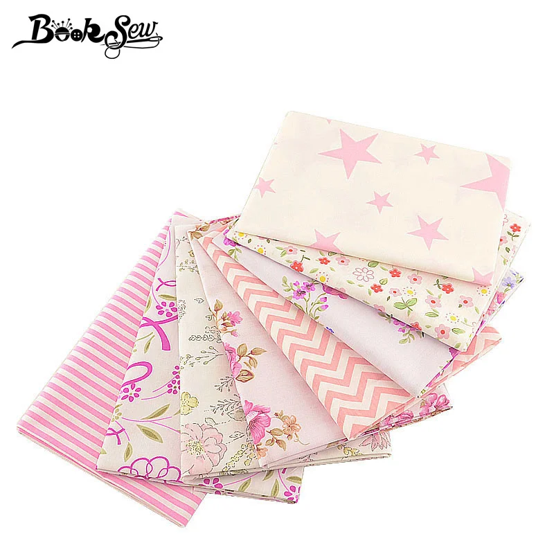 Booksew 100% хлопок саржевая Ткань 8 шт./лот 40 см x 50 розовые цветы звезда дизайн