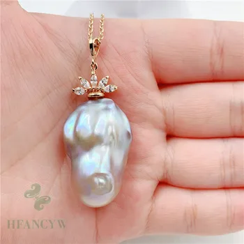 

21-37mm Purple Baroque Pearl Crown Pendant 18 inches Necklace Cultured light accessories natural fashion South Sea DIY Luxury