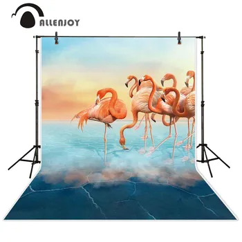 

Allenjoy photography backdrop flamingo blue sea dreamy summer background photocall photo studio prop fabric kids