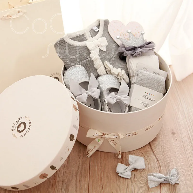 

Cocostyles bespoke superior elegant grateful gray high quality princess baby girl clothes baby favors gift box for baby shower