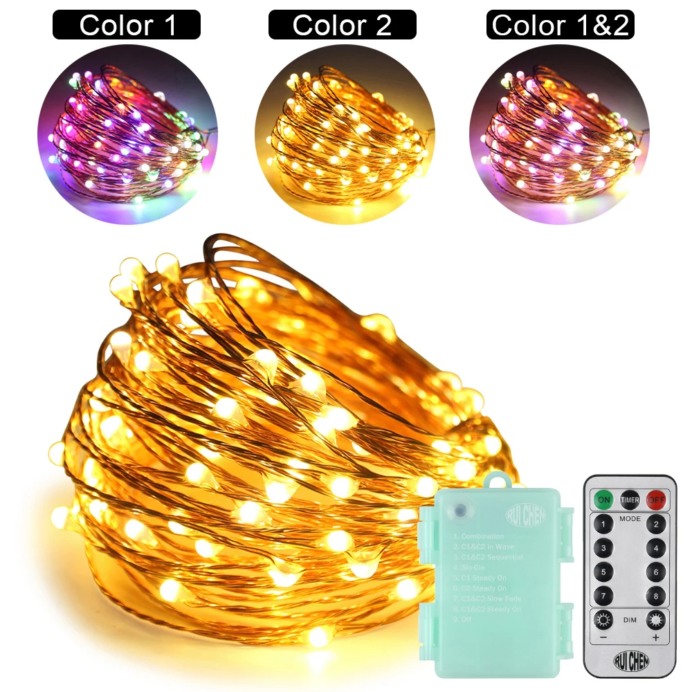 Dual color 3AA Battery Powered 10M 100LEDs Copper Wire Multi Color