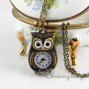 

Brass bronze copper antique style owl pocket watch pendant long chain necklaces for men and women unisex pendants necklace