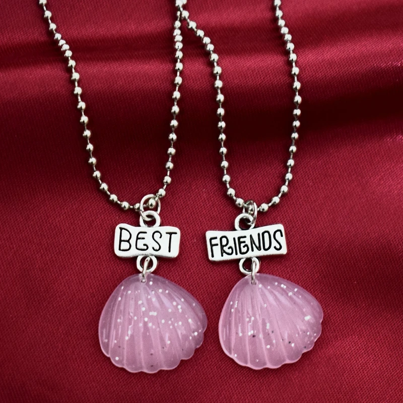 

Simulation Glitter Shell Scallop bff 2 Pendant Necklace Children Best Friends Boys Girls Friendship Jewelry Birthday Gift