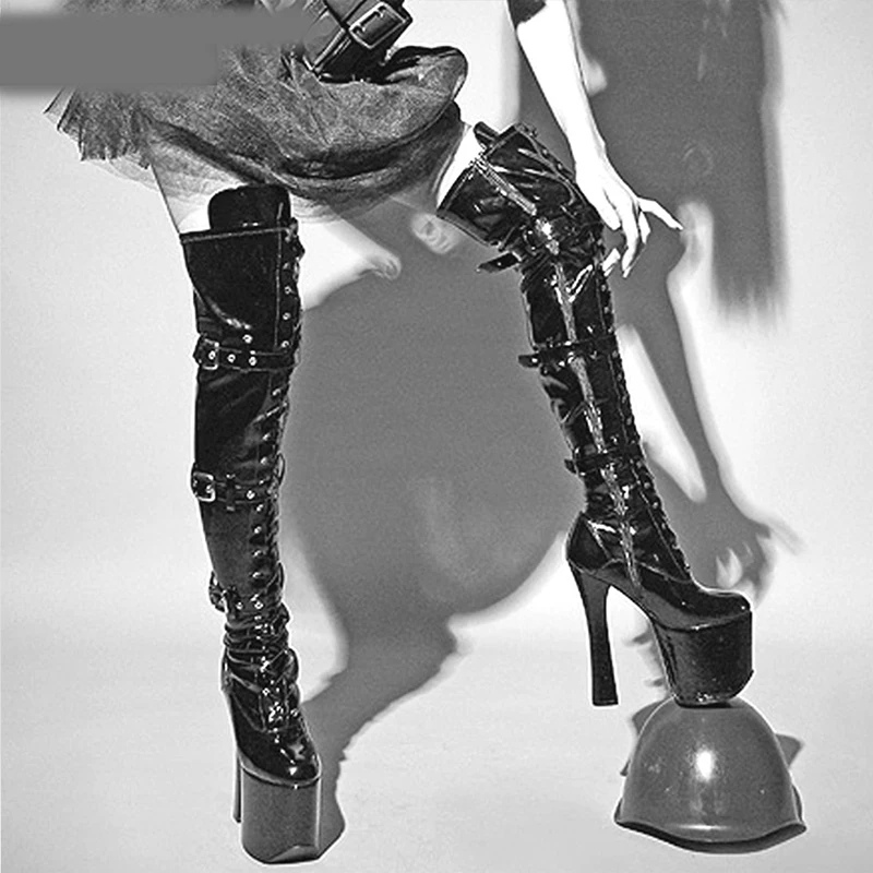 

New Brand Shoes Woman 20 Cm Super High Heels Platform Boots Sexy Night Club Model Knee High Tube Boots Pole Dance Boots Botas