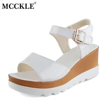 MCCKLE Frauen Schuhe Flache Plattform Sandalen Gladiator Lackleder Sandalen Dicken Boden Freizeitschuhe Frau Zwängt Sandelholze