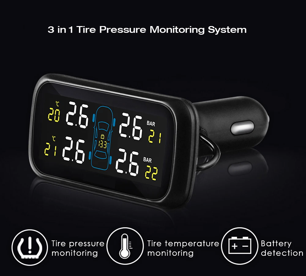 Серебряный U903 автомобильный TPMS + 4 внешних сменных датчика батареи беспроводной