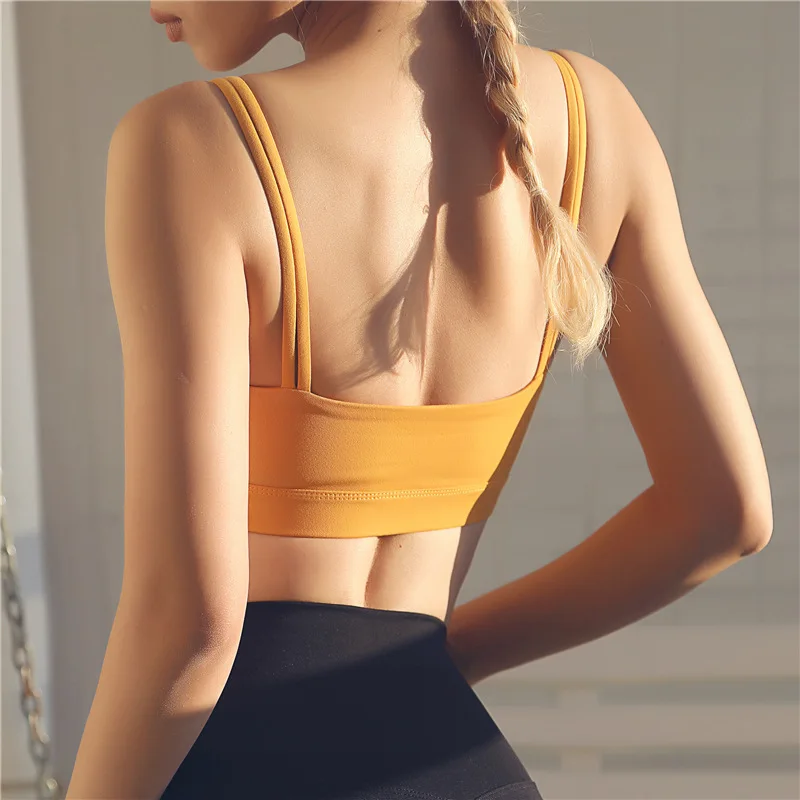 

Solid Seamless Sports Bra Top Push Up Strappy Yoga Bra Padded Stretch Fitness Vest Breathable Workout Running Fitness Gym Bra