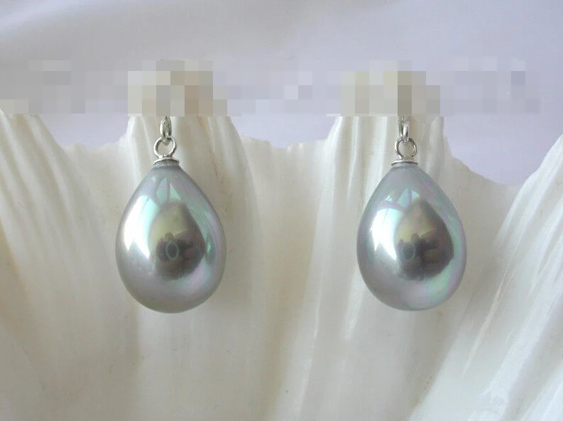 

1270 gray baroque south sea shell pearl drip dangle earrings