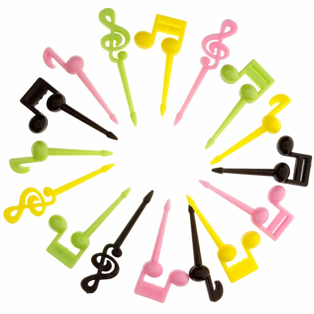 

16 Pcs/Set New Arrival Fruit Forks Plastic Musical Note Shape Food Fruit Fork Tableware Picks Set for Party Birthday #251425