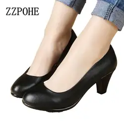 Женская обувь Весна и осень новая черная кожа обувь сексуальные и Удобная Женская рабочая обувь на высоком каблуке