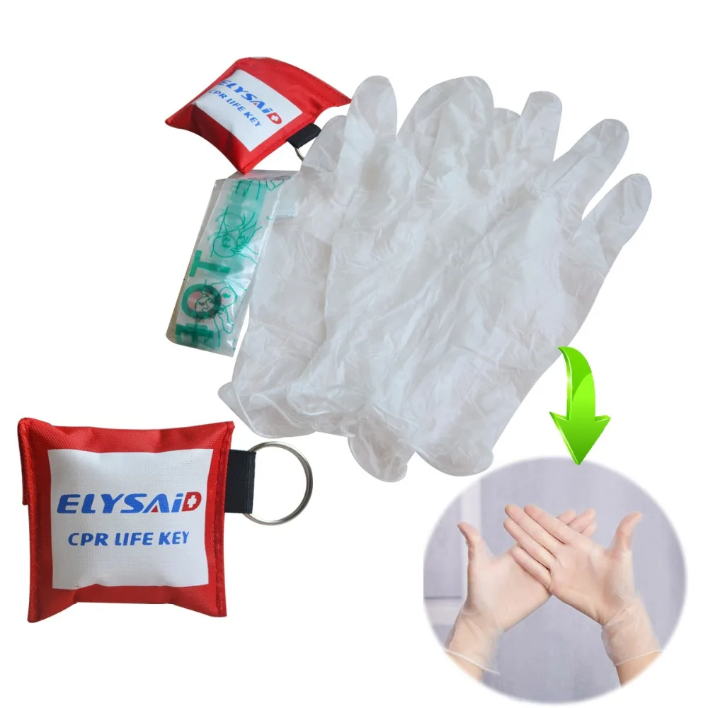 

10Pcs Elysaid Cardio-pulmonary Resucitation CPR Life Key Emergency Keychain Face Mask One Valve With 10Pairs Gloves