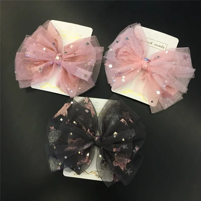 

5pcs/lot Big Mesh Bow Hair Clips Glitter Sequins Gauze Bow Hairpin Fairy Sweet Princess Hair Barrette