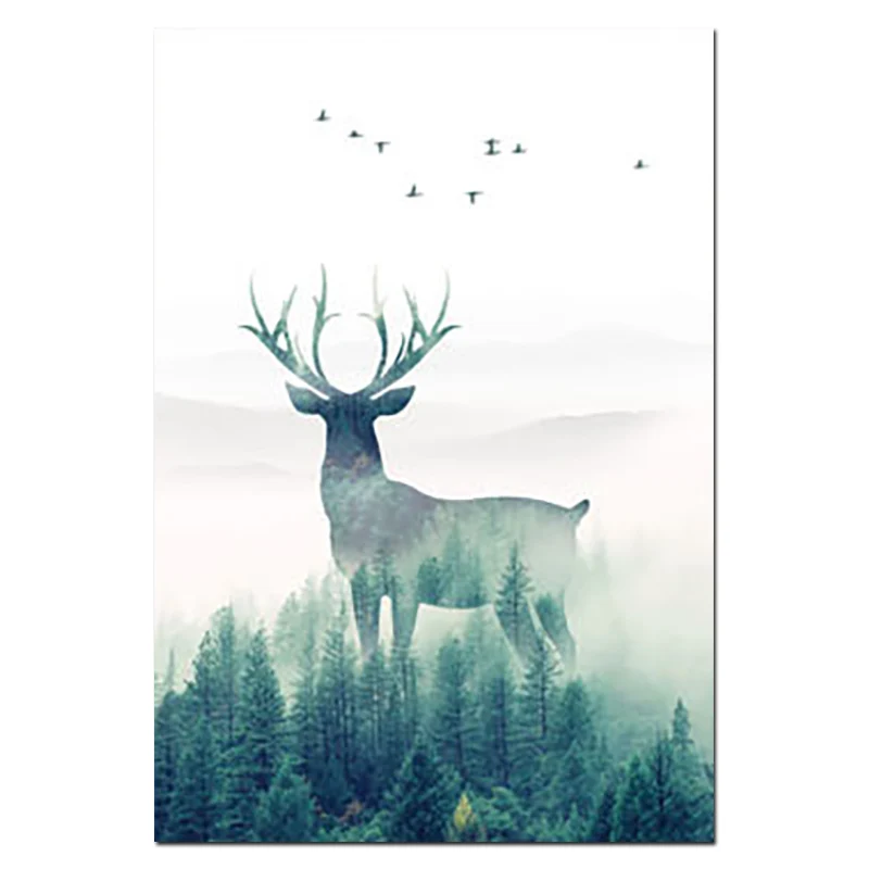 Лесной пейзаж стены искусства холст плакат и печать Летающая Птица Рисунок оленя на холсте в скандинавском стиле картина для декора гостиной - Цвет: 03