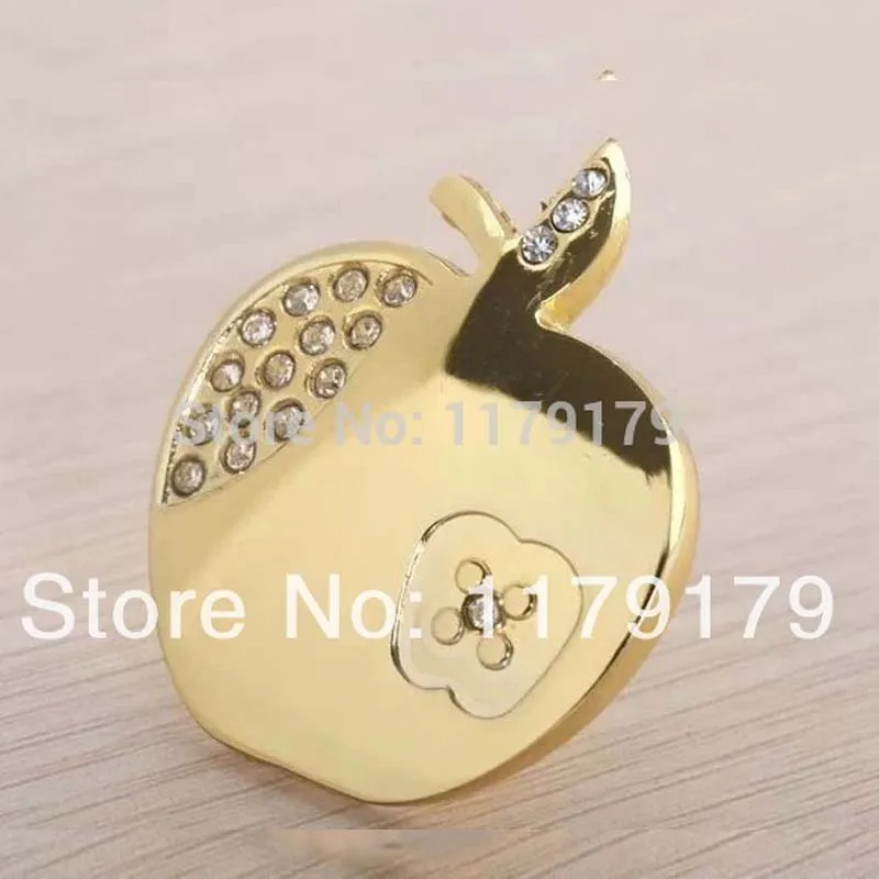 modern fashion crearive apple knobs gold drawer cabinet knobs pulls glass diamond dresser cupboard door handles pulls knobs