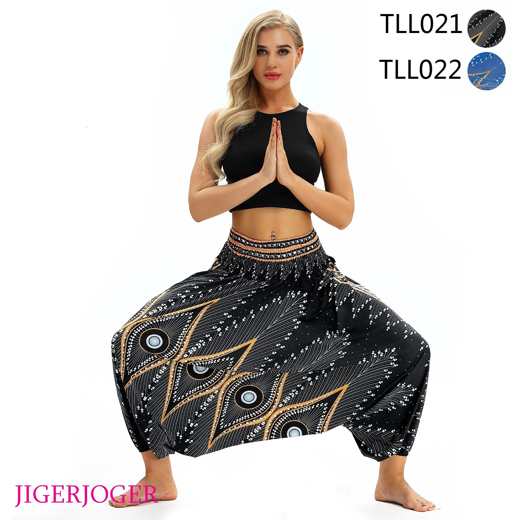 JIGERJOGER Black eye Thai Baggy pant wide leg Harem pants sports Yoga