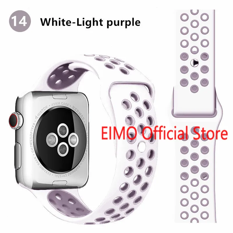 white light purple Ремешок для Apple Watch, 44 мм, 40 мм, 42 мм, 38 мм, iwatch series 5, 4, 3, 2, 1, спортивный силиконовый браслет, ремешок для часов, аксессуары для часов - Цвет ремешка: white light purple