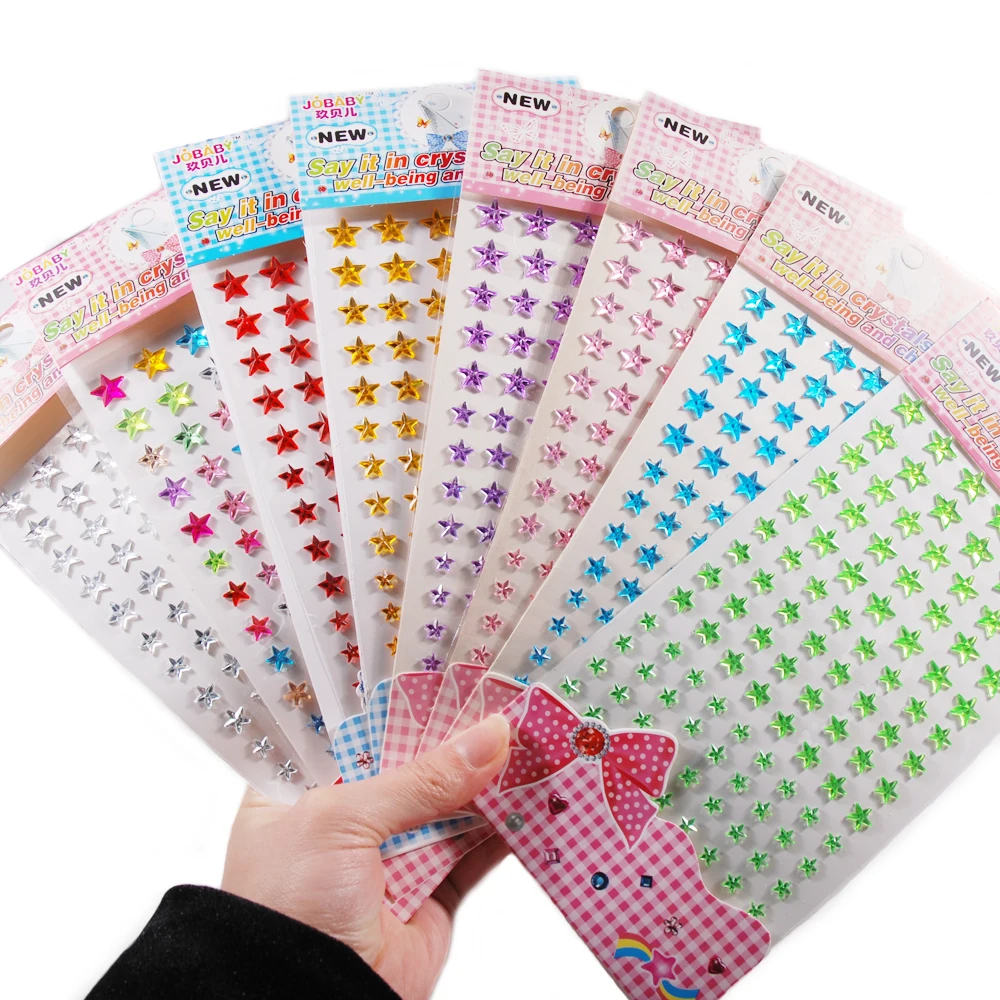 Multiple colors crystal rhinestone star patches 1 Sheet Self adhesive stickers For scrapbook craft Diamond pentagram sticker
