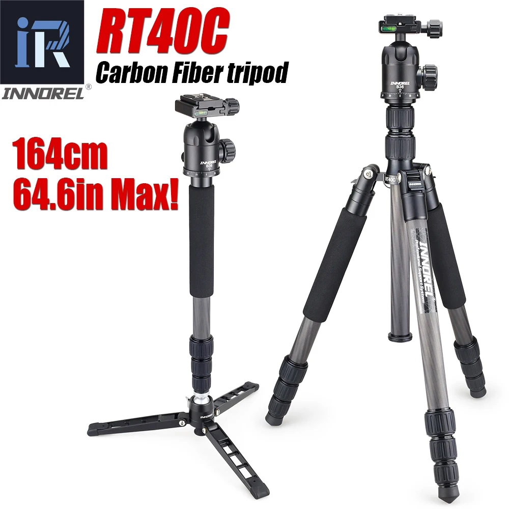 

RT40C Professional Carbon Fiber tripod for digital dslr camera lightweight stand high quality tripe for Gopro tripode 164cm max