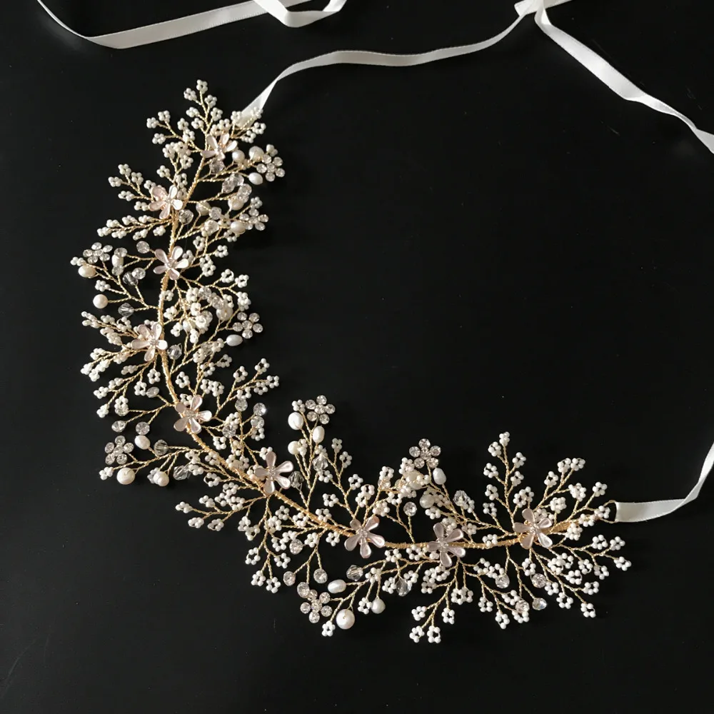 Pearls Branch Hair Vine Bridal Headpiece Handmade Floral Wedding Headband Romantic Crown For Brides Hair Jewelry Hotsale (8)