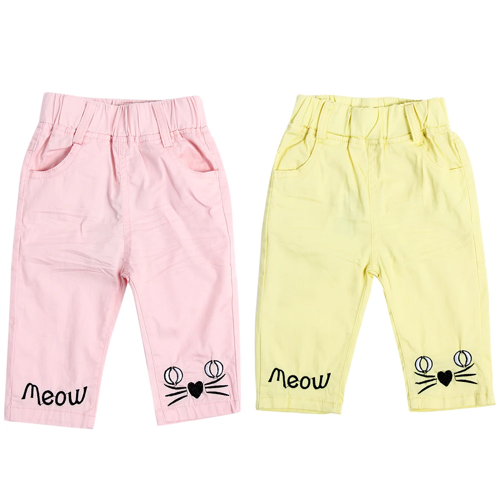 Baby Girl Summer Half Pants Lovely Cartoon Cat Embroidery Cotton Soft