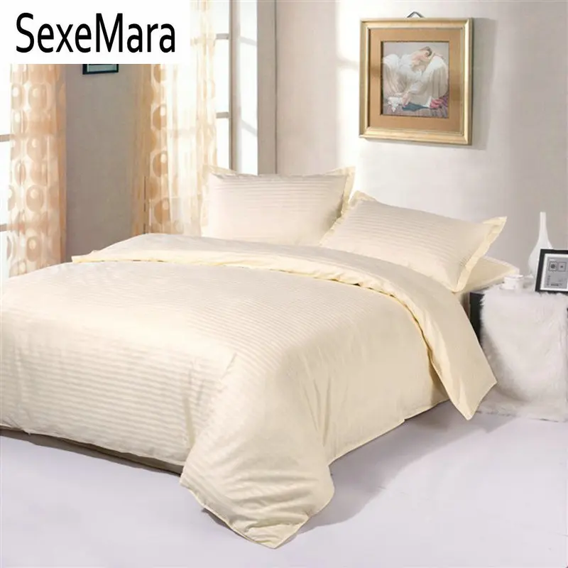 

Beige Streak bedding set Twin/queen/king size 4pcs solid color Hotel quilt/duvet cover bed linen bedclothes cotton home textile