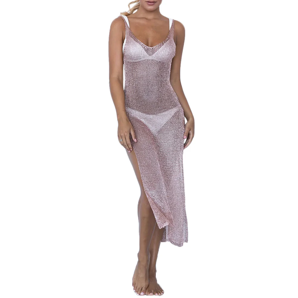 

New Summer Beach Wear Sexy Bikini Beach Cover-up Swimsuit Covers up Bathing Suit knitting Swimwear Mesh Beach Dress Tunic #2