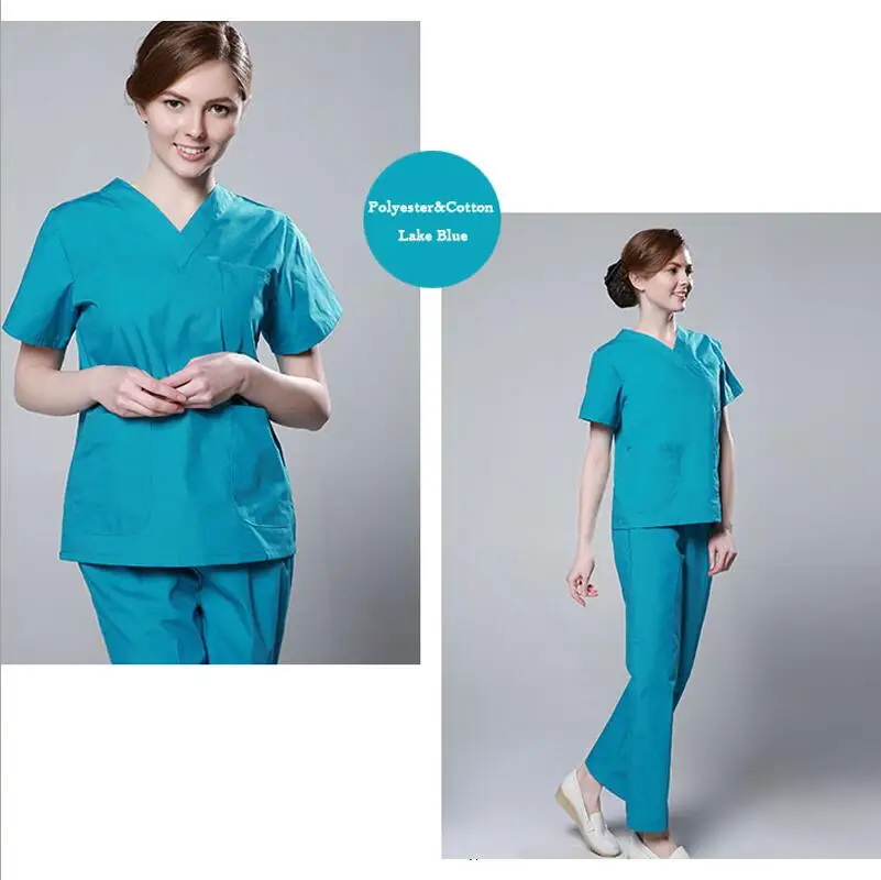 Европейский стиль, модный медицинский костюм для лаборатории, пальто для женщин, больничный скраб, Униформа, наборы, дизайн, облегающая, дышащая, мужская, медицинская форма - Цвет: women lakeblue short