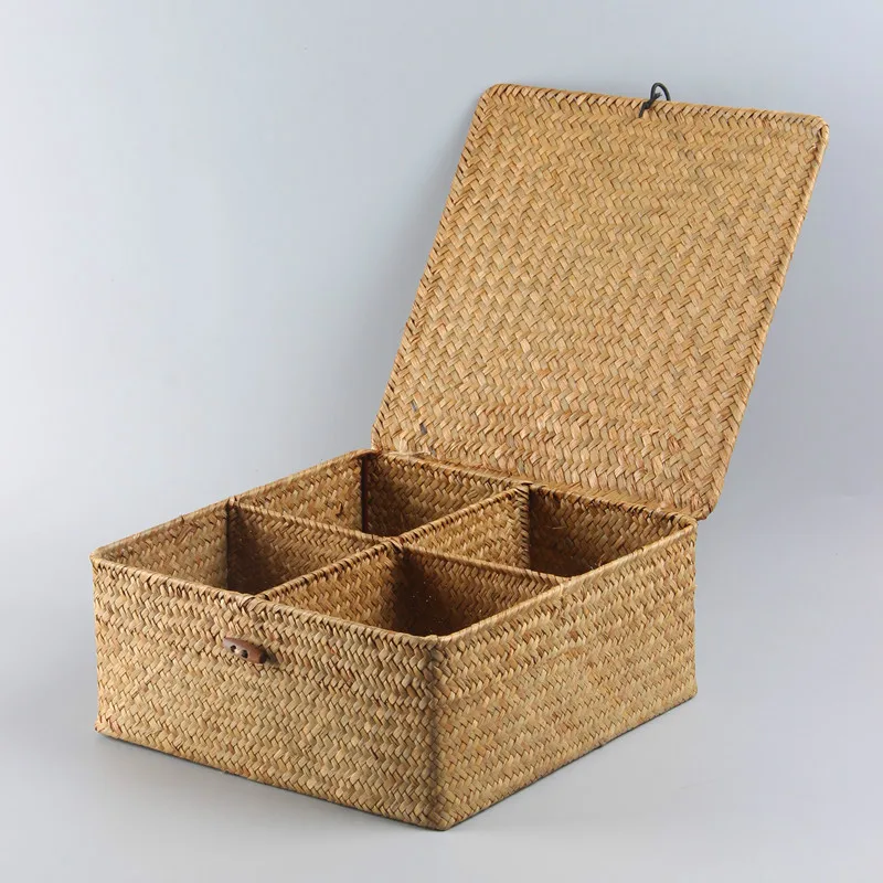 Wicker Storage Baskets Hand Woven Rectangle Nesting Organizer with