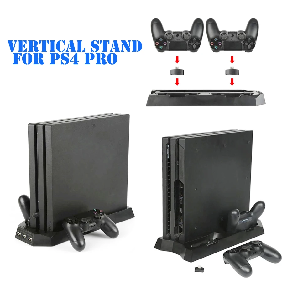  Vertical Stand with Cooling Fan Charging Stand USB HUB Charger Game Console Stand Holderfor PS4 Pro