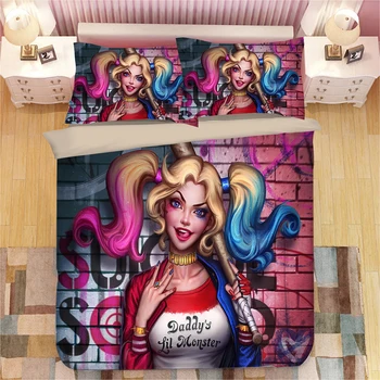 

3D Anime Suicide Squad cartoon joker Square soft Printed Pillowcases Bedding Set Queen King Size duvet cover sets Dropshipping