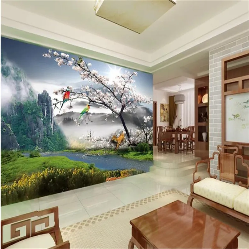 

Beautiful plum tree landscape landscape background wall professional production mural wholesale wallpaper custom photo wall