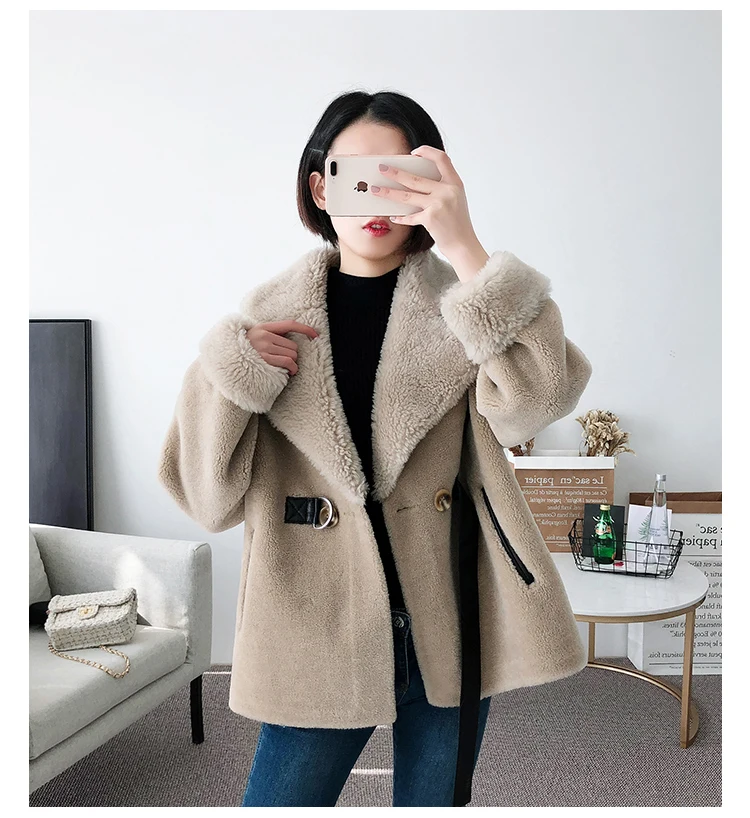 Осенне-зимнее шерстяное пальто женская одежда пальто из натурального меха шерстяная куртка Корейская винтажная овечья овчина замшевая подкладка 868737 ZT2869