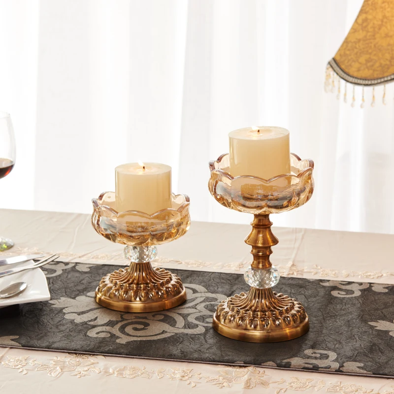 Vintage Europe Crystal Candle Stand Metal Candle holder Ghee Lamp