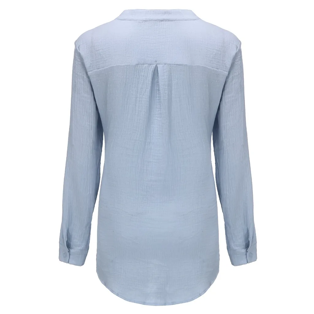 Модная хлопковая однотонная блузка размера плюс, Женская Повседневная Свободная футболка с v-образным вырезом, женская рубашка с длинным рукавом, блузка, пуловер