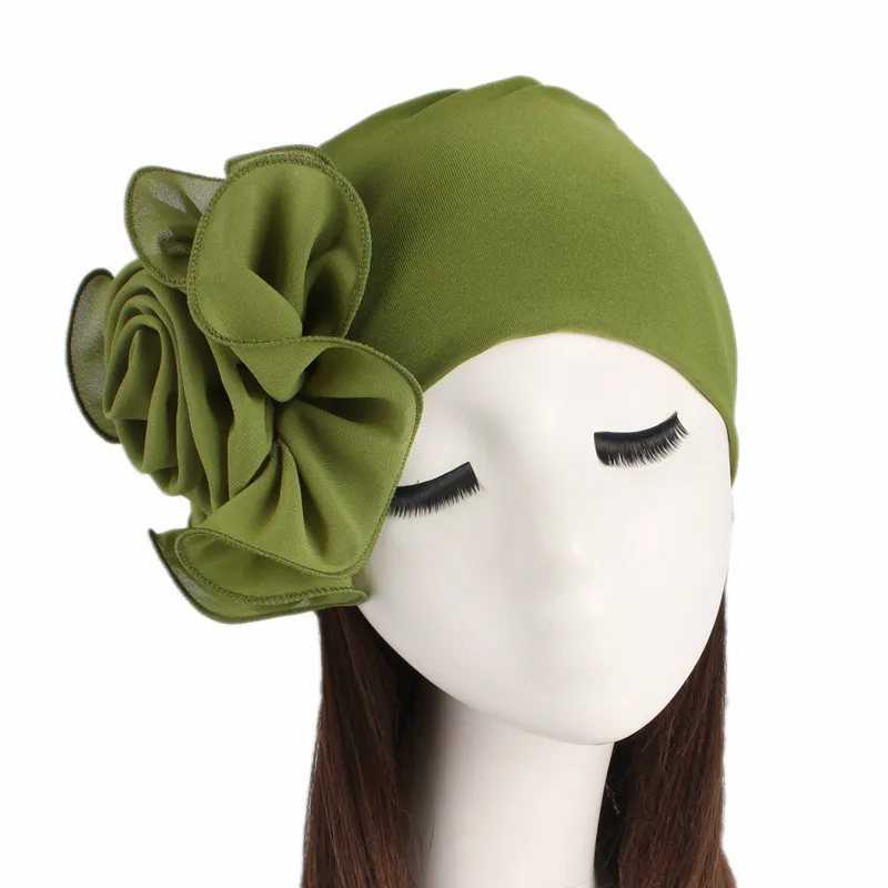Новая женская красивая Цветочная эластичная чалма Ткань Голова Кепка шапка женские аксессуары для волос мусульманские женские хиджабы Шарф шапка - Цвет: Military green
