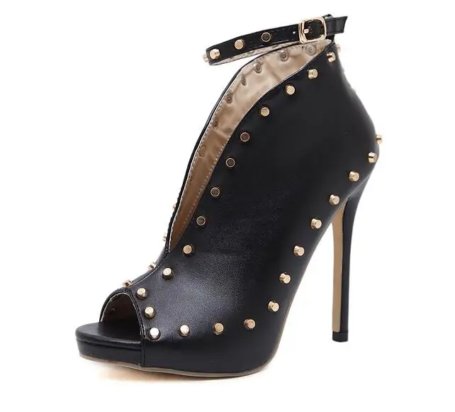 

Boots 2017 autumn winter new brand designer female rivet Superstar high heels V mouth fish head shoes fashion 12cm Bare Boots