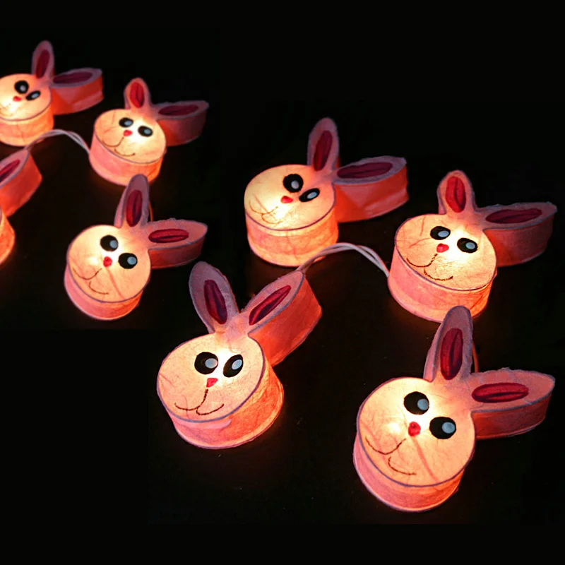 

20PCS/SET Rabbit Paper Light String Handmade Aladin Fairy Lighting Wedding Room Decor Mixed Blue white pink Guirlande Lumineuse