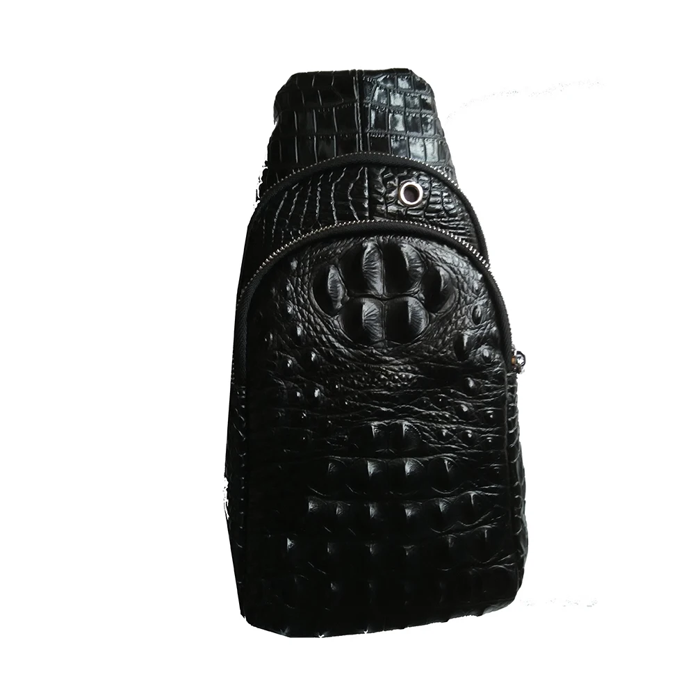 

Men's chest bag genuine leather small Messenger bag male shoulder bag USB hole fashion crocodile pattern cow leather chest pack