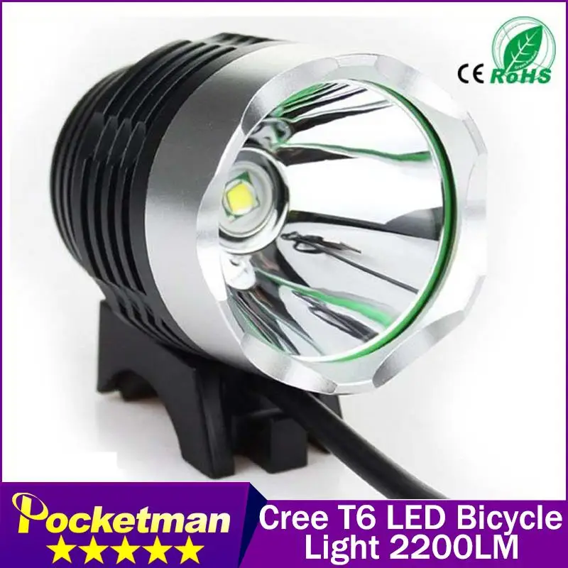 

New 2200LM XML XM-L T6 LED Bicycle Bike Head Light DC cycling Free Shipping(8.4v battery not included)