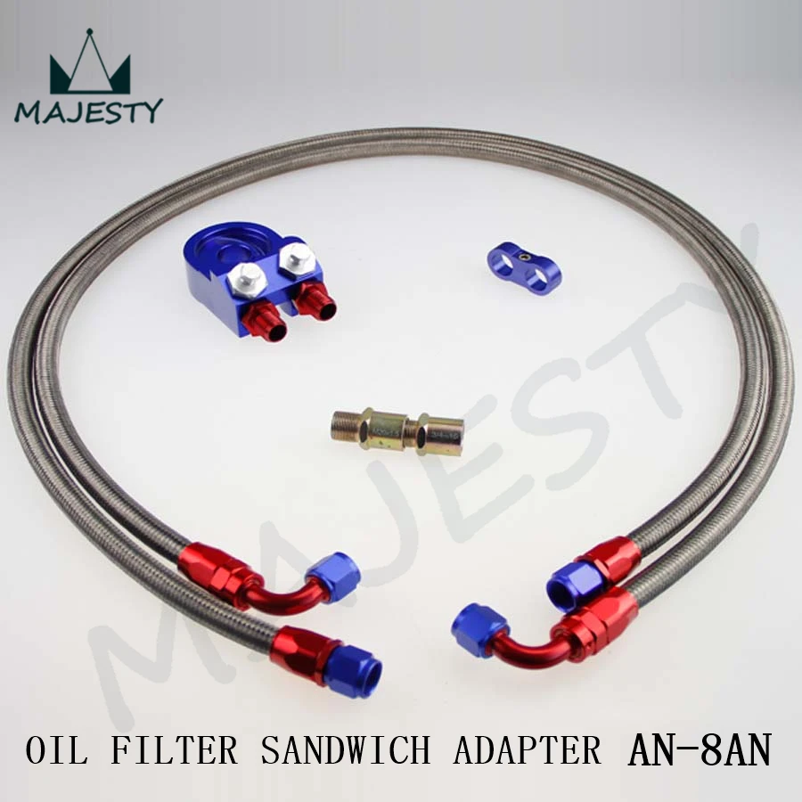 AN-8 OIL COOLER FILTER SANDWICH ADAPTER +1.4m/1.6m 8AN STAINLESS STEEL LINE SILVER | Автомобили и мотоциклы