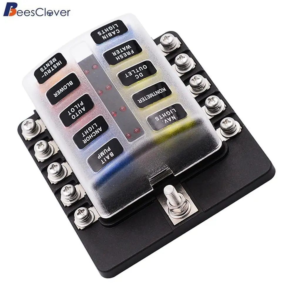 

Adeeing 32V DC 1-10 Ways Car Fuse Holder Box with LED Indicator Universal Application (Screw Terminals) good insulation r18