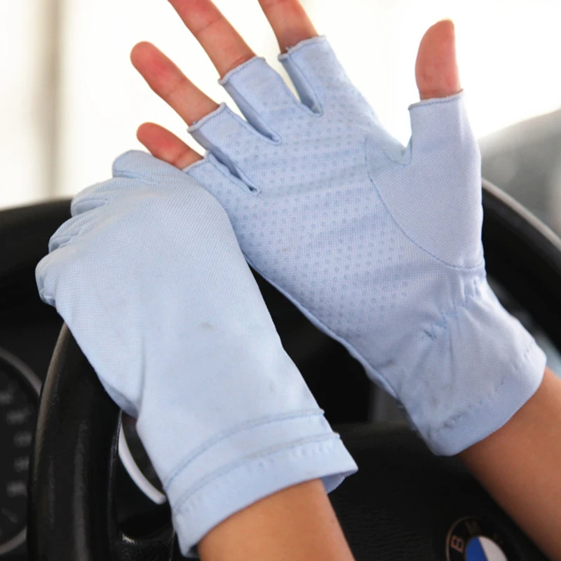 Anti-Slip Semi-Finger Gloves Unisex Summer Breathable Sweat Absorption Sun Protection Half Fingers Mittens Male Female SZ005W