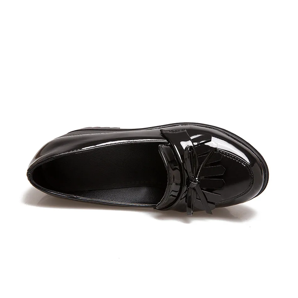Odetina/; модные женские туфли-оксфорды на танкетке в британском стиле; слипоны с круглым носком и бантом; туфли на платформе на высоком каблуке; большой размер 43