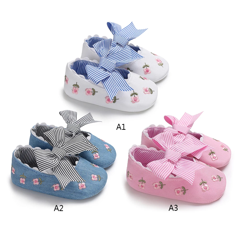1 пара; модная обувь принцессы с вышитыми цветами для маленьких девочек; мокасины для новорожденного на мягкой подошве с большим бантом