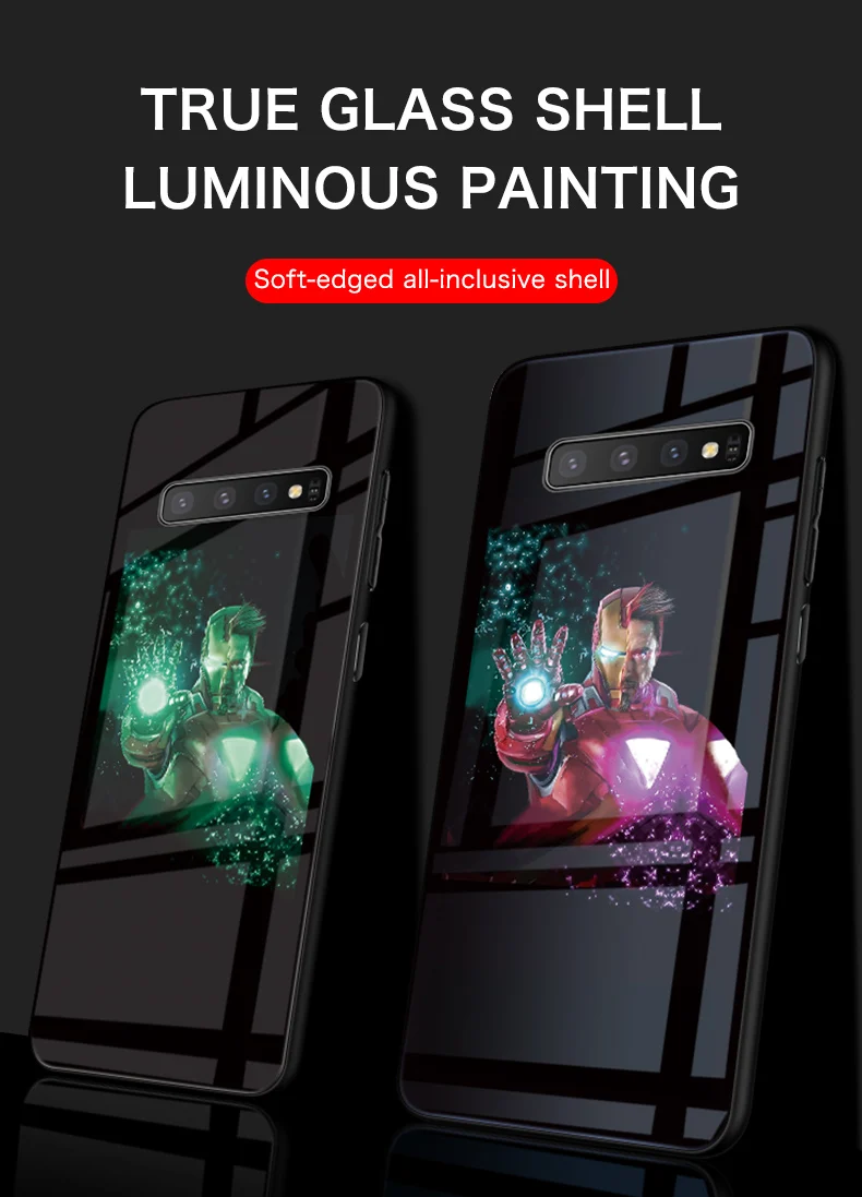 Чехол в виде светящегося стекла Marvel Железный человек для samsung Galaxy S8 S9 S10 e 5G Plus Note 8 9 10 Pro Чехол для телефона с изображением Мстителей Капитана Америки