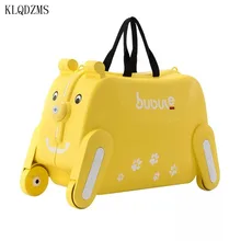 KLQDZMS дети милый мультяшный в виде животных езды на тележке чемодан с колесиками дети носить на вращающийся багажник